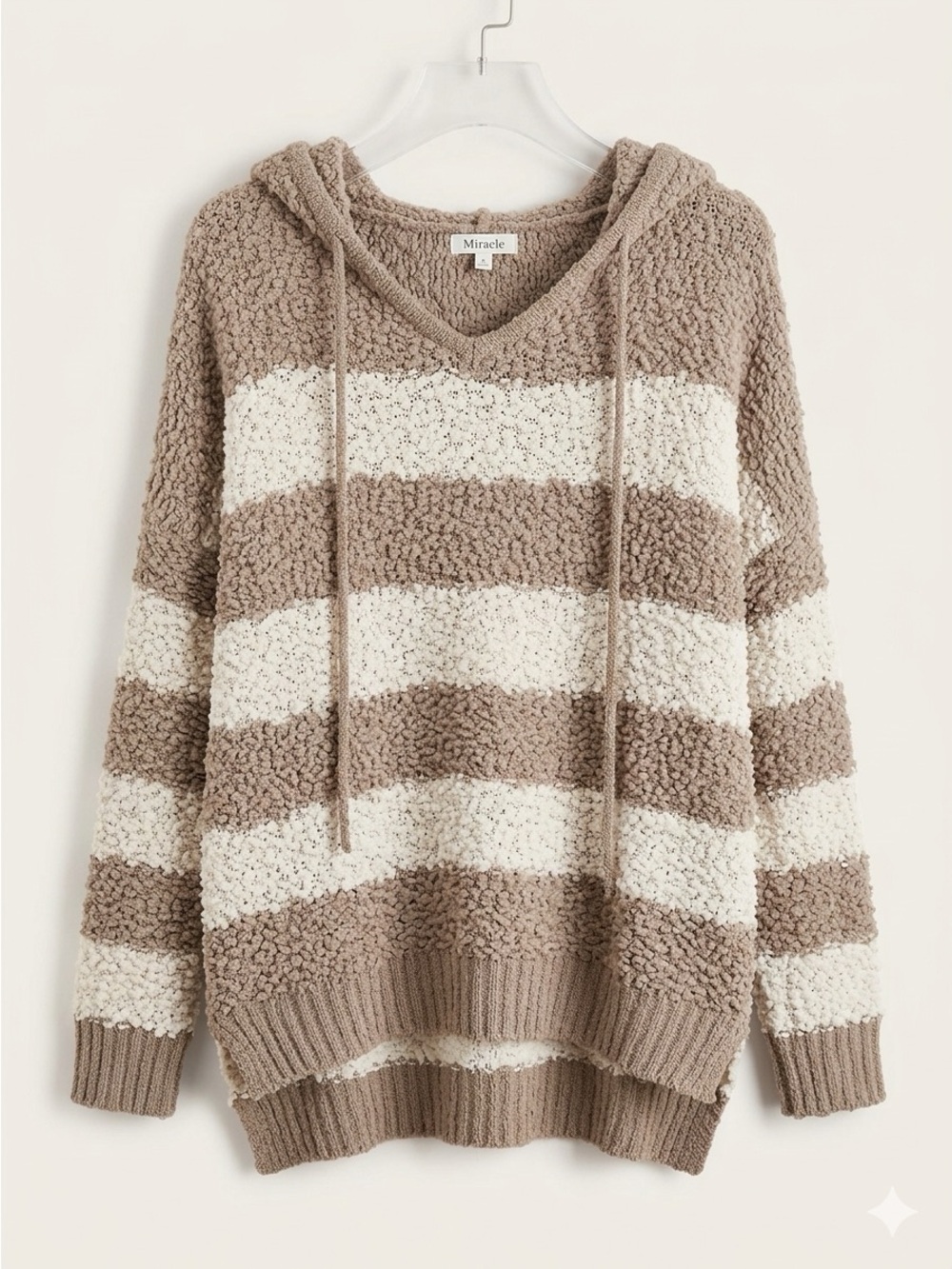Miracle Women's Striped Chunky Knit Sweater - Taupe and Cream